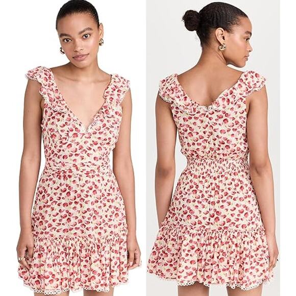 Poupette St Barth Bruna Floral Print Ruffle-Trim Mini Dress White Red Alamy S